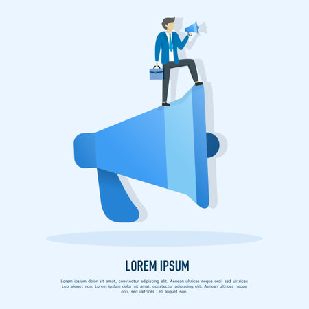 Vector Advertising Conceptual Illustration using megaphone Social Media Campaign, Digital Marketing. business promotion, vector, advertising, call with megaphone, online alert.のイラスト素材