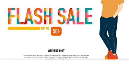 Flash Sale Shopping Poster or banner. Flash Sale banner template design for social media and websites. Flash Sale Campaign Special Offerのイラスト素材