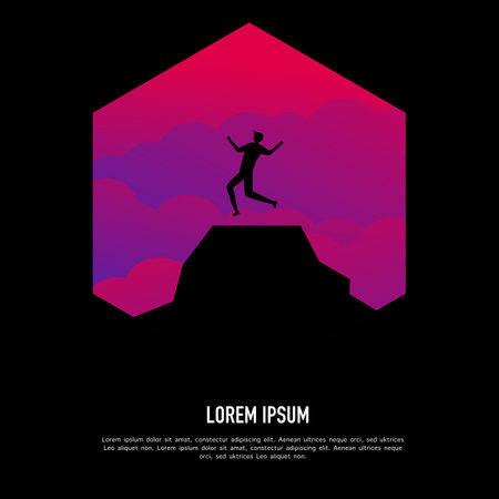 silhouette of businessman jumping happy, businessman on mountain as form of success in career, Business, Success, Leadership, Achievement, Successful people career concept, Flat veのイラスト素材