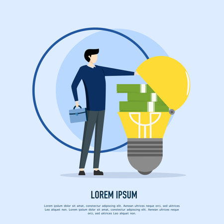 money making idea, smart businessman open bright light bulb idea and find dollar bill, money profit, technology innovation or investment or creativity to make profit concept.のイラスト素材