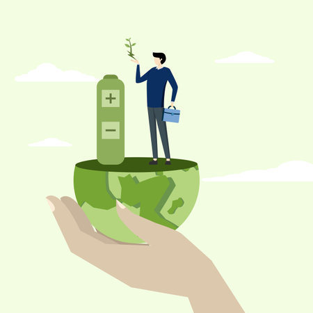 green energy illustration. sustainable energy concept with renewable energy and natural resources. Green natural energy and electric power industry concept. Vector illustration.のイラスト素材