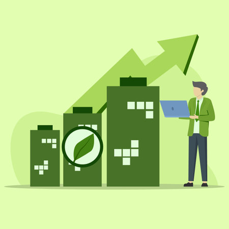 Green natural energy and electric power industry concept. green economy concept. Sustainable economy with renewable energy and natural resources. Green natural energy and electric.のイラスト素材
