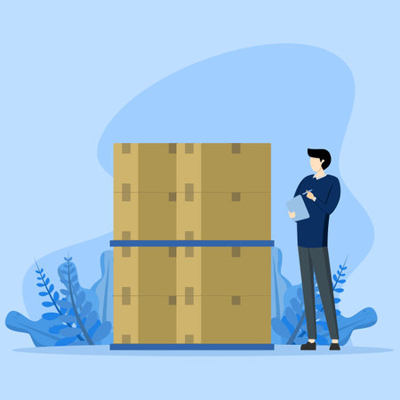 Procurement and asset management concept, businessman procurement manager inspect supply assets, manage or purchase company equipment, goods and services, audit and check prices.のイラスト素材