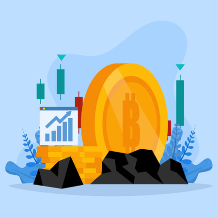 Crypto investment and mining. Digital assets. cryptocurrency vector illustration. Cryptocurrency or crypto digital money mining element. People hold and invest in bitcoins.のイラスト素材