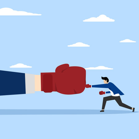 concept of overcoming problems with men, Male power or male virility, career competition or power concept, strong executive businessmen wearing boxing gloves fight with big fists.のイラスト素材
