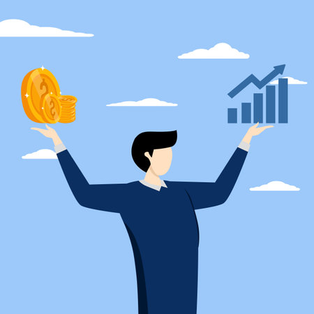 comparison between investment styles, professional choosing assets to earn or profit in market concept, Value stock vs growth stock, businessman comparing value and growth stockのイラスト素材