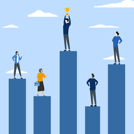 achievement concept, performance comparison chart between company or employee profit, winner and loser in contest, Business competition, business people compete on performance charのイラスト素材
