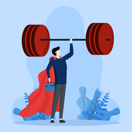 Business Power, career challenges or winning skills with strong leadership concept, strong power to finish job and success, strong businessman hero showing his strength by easilyのイラスト素材