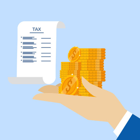 cashback concept, annual payment, youth tax refund service, money saving, quick tax solution, prepare individual business report, businessman coin holder currency with taxのイラスト素材