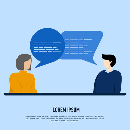 communication concept, man and woman talking, Two people talking, guidance and counseling, dialogue or negotiation, flat vector illustration design.のイラスト素材