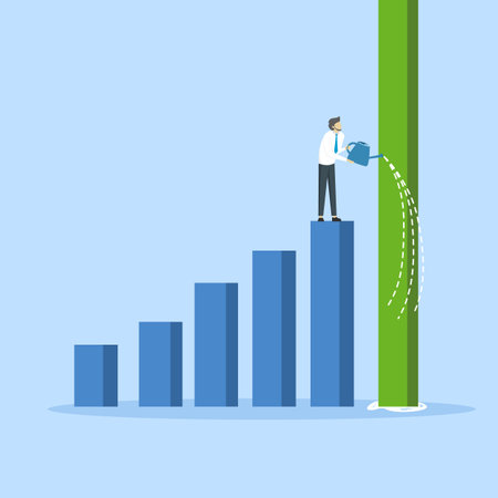Concept Grow your business, increase sales or investment profit, growth, increase company profit, increase salary or earn more income concept, ambitious businessman pouring waterのイラスト素材
