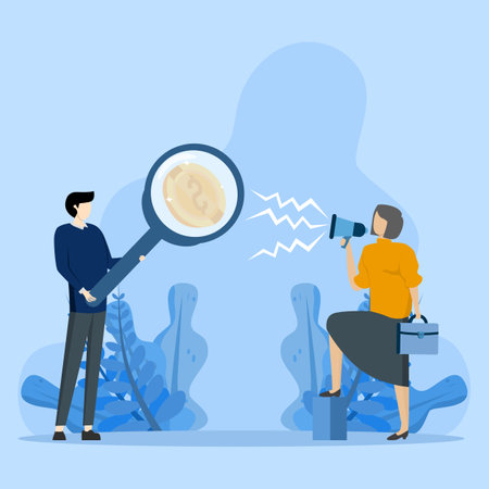 Extra income search idea concept, business man with magnifying glass looking at money,
looking for money making ideas, looking for opportunities, flat vector illustration design.のイラスト素材