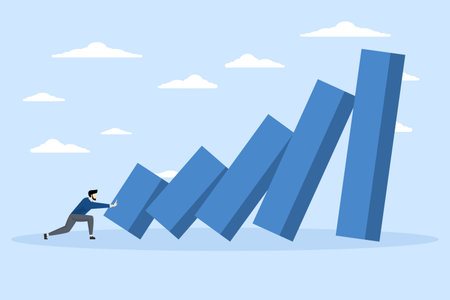 Small habits to change or increase productivity, entrepreneurs push small dominoes to make one bigger downfall. efficiency or improvement, a way to win business success.のイラスト素材