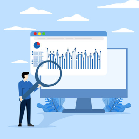 internet dashboard concept, businessman analytics and monitoring in web reports dashboard monitoring concept and data analysis research, flat vector illustration design for businesのイラスト素材