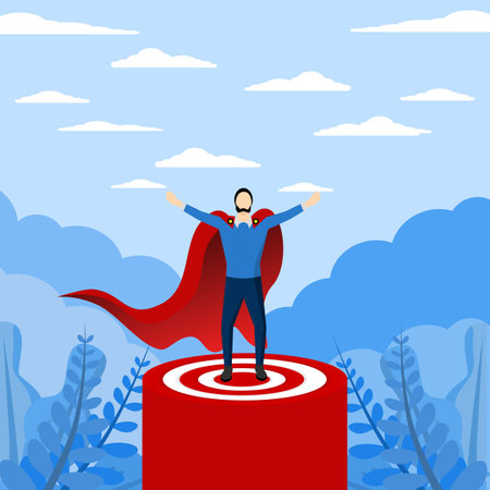 Leader concept, standing proud and strong. Business management and boss concept. proud of his achievement, Leader of successful super heroes on the podium, Vector illustration.のイラスト素材