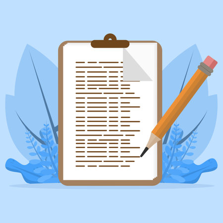 education concept. Writing education. Writing copy, writing icon. Clipboard with pencil and text. Creative writing and storytelling, Business document icon.のイラスト素材