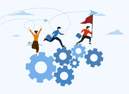 Organizational efficiency, enterprise system and resource concept, development and workflow, business strategy to create a successful team, people who drive the cogs or cogsのイラスト素材