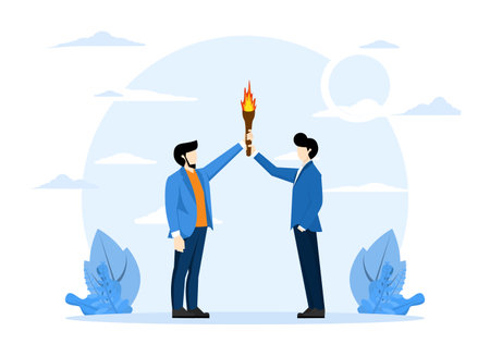 Successor plan, baton passing or transfer to new leader elected, new CEO change or collaboration to achieve goal and win business competition concept, smart businessman leader passのイラスト素材