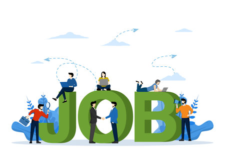 job search concept, recruiting new employees, job vacancies for job seekers, working groups, freelancers, web graphic design vector. Flat vector illustrationのイラスト素材