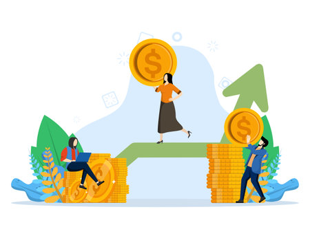 Business investment concept, Showing People Saving Money To Invest In Better Future, Suitable for landing page, UI, web, app intro card, editorial, flyer and banner, Vectorのイラスト素材