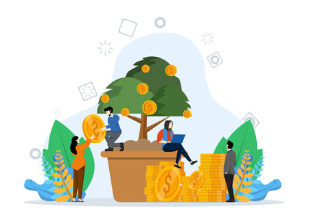 Business Investment Idea Concept, Showing business investor with Money and Light Bulb, Suitable for landing page, ui, web, app intro card, editorial, flyer, and bannerのイラスト素材
