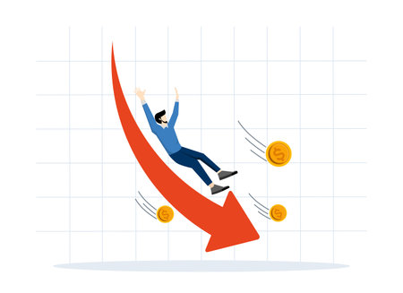 Financial crisis, capital devaluation, risky investment strategy. unexpected stock market decline, loss of money, The parable of the downward arrow is an economic crisis.のイラスト素材