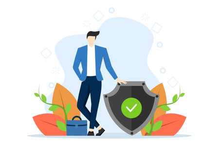 Businessman with approval sign. Information, FAQ, notice and advertising concept. Banner for web page. Modern vector illustration on flat background.のイラスト素材