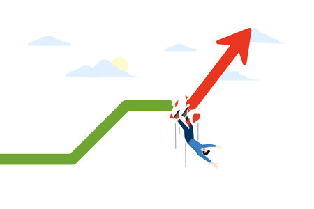 Economic downturn. The impact of the economic and financial crisis. falling chart. financial collapse. Businessman falls off broken green chart chart and turns red. flat vector.のイラスト素材