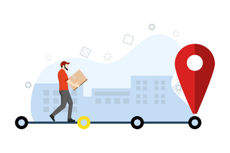Courier services, delivery, logistics. courier with large packages. delivery tracking concept. Online delivery service or delivery tracking mobile app concept. flat vectorのイラスト素材