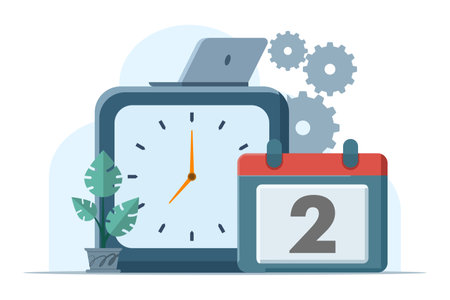 business time management concept, deadline, planner, start, agenda, time, calendar flat vector...