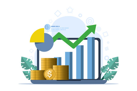 concept of financial analysis, business meetings and targets, management, accounting, company, business team analyzing company finances. vector flat illustrationのイラスト素材