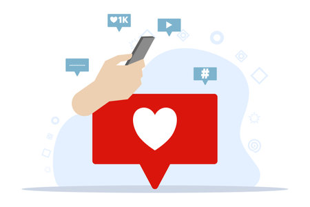 Digital marketing concept. Increasing your social media followers with successful marketing strategies, people liking and reacting to social media profiles.のイラスト素材