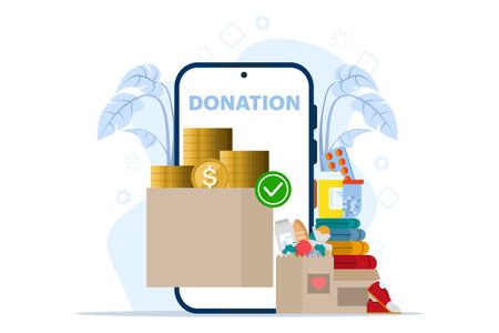 Donation, philanthropy, crowdfunding concept. Collection of fundraising abstract vector illustrations. Crowdsourcing, raising money on the internet, financial support and charityのイラスト素材