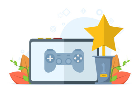 Concept Play games with gadgets, gamers, video games, esports. people play online games on PC, people play mobile games. Entertainment flat vector illustration on white background.のイラスト素材