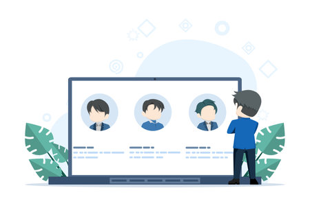 The recruitment concept is carried out online. online job search and human resources, new employee recruitment, creative human resources job search. flat vector illustration.のイラスト素材