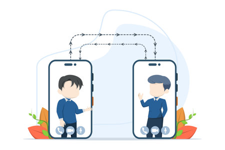 video call technology concept. people making video calls. Multimedia smart phone communication technology website flat vector template illustration.のイラスト素材