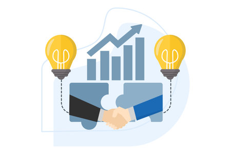 Teamwork business concept. business people shaking hands as a form of teamwork. Symbol of teamwork, cooperation, partnership. Flat design style vector illustrationのイラスト素材