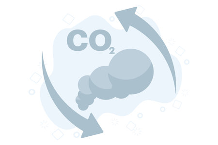 CO2 smoke concept. Up Down Arrow Illustration of Cloud Carbon Dioxide Emissions. Air and environmental pollution. air cleanliness standards. Flat vector illustration isolatedのイラスト素材