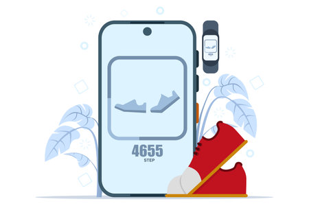 Bracelet Bracelet concept with running activity and fitness tracking app on mobile phone screen, smart phone with running tracker and bracelet, walking steps against sportsのイラスト素材