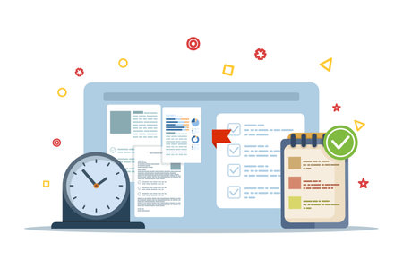 concept of task management, request management tools, to-do lists and deadlines. Effective planning, Work organizer, daily plan. Project manager tool, business, productivity onlineのイラスト素材