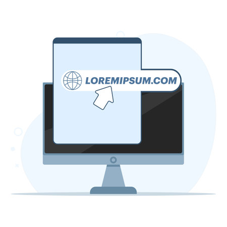 Concept of link button, website name, URL or address on your device screen, navigation bar. address and navigation bar, browser app icon, www http online search, modern elements.のイラスト素材