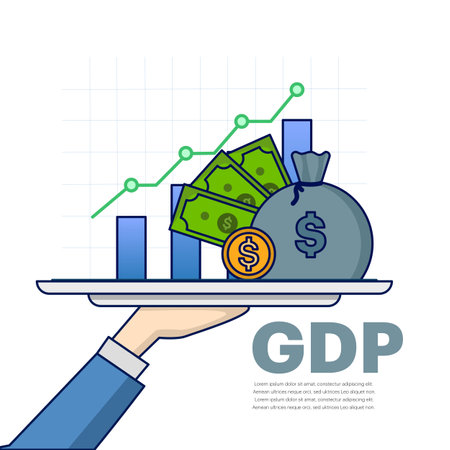 concept of GDP or gross domestic product. Gross Domestic Product acronym. growth, cash and world charts. Business vector icon. level of gross domestic product, global economyのイラスト素材