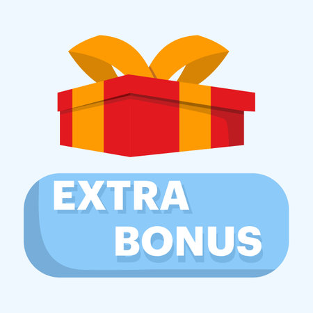 Extra Bonus Label concept for promo design. Discounts, extra bonuses, surprise banners. vector illustration with gifts. Modern Web Banner, Element with Surprise gift box for marketのイラスト素材