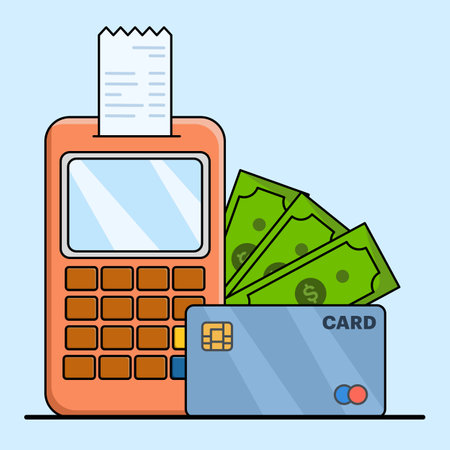 Concept of making cashless payments, with mobile phone or debit card With Barcode of app or Payment machine And Bank Card Cartoon Vector Icon Illustration. flat vector illustrationのイラスト素材