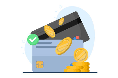 Concept of successful payment via bank debit card icon vector graphic illustration, money payment received to electronic wallet, verified check mark cash transaction image clip artのイラスト素材