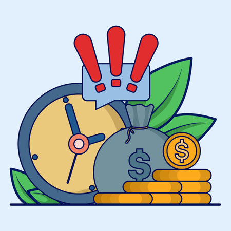 Money deadline payment alarm clock reminder concept, cash transaction suspension period, salary payment day, quick income image clipart. Icon vector graphic illustration.のイラスト素材