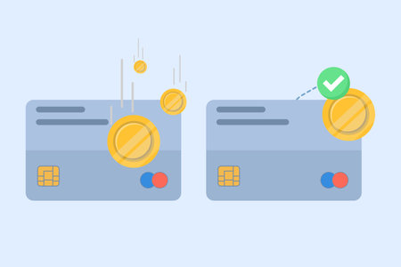 Concept of successful payment via bank debit card icon vector graphic illustration, money payment received to electronic wallet, verified check mark cash transaction image clip artのイラスト素材