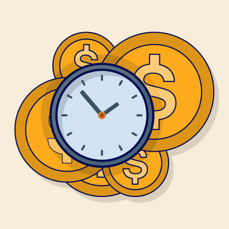 Money deadline payment alarm clock reminder concept, cash transaction suspension period, salary payment day, quick income image clipart. Icon vector graphic illustration.のイラスト素材