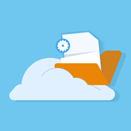 Cloud computing concept. Flat vector icon of vector cloud service, sharing videos and images online, backing up files to cloud storage from laptop. cloud computing securityのイラスト素材