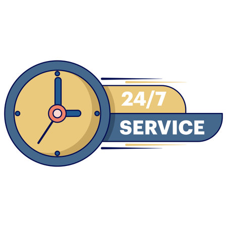 customer service concept, serving customers every day, 24 7 hour service in flat style. Fast service time sign business concept. All day business and service vector illustrationのイラスト素材
